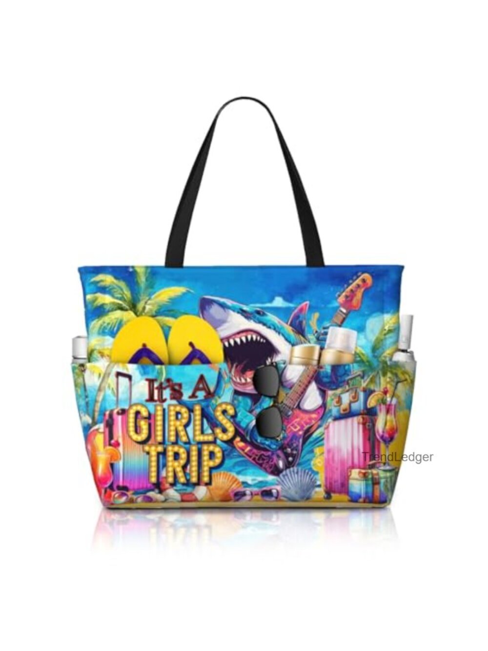 Large Waterproof Sandproof Beach Tote Bag with Zipper & 7 Pockets